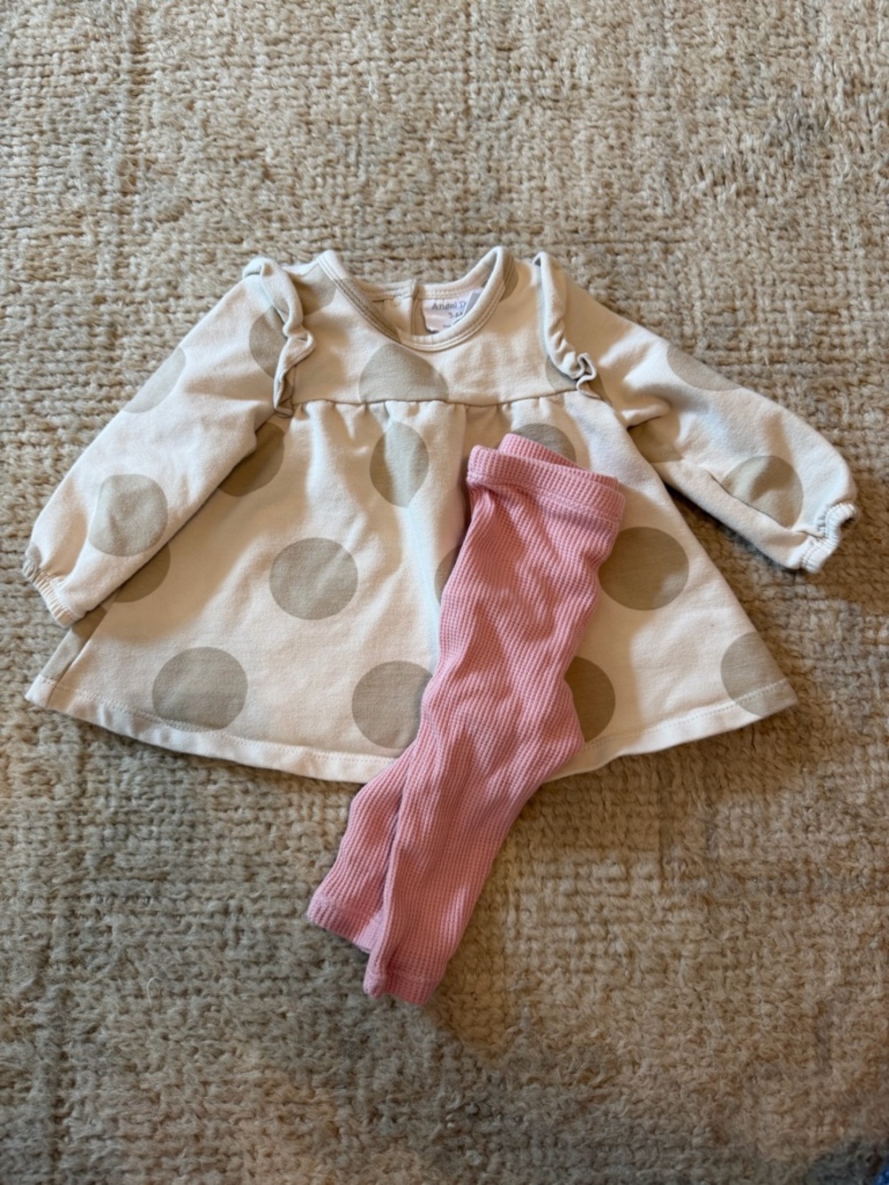 Angel Dear Cream Polka Dot Sweatshirt with Pink Ribbed Leggings